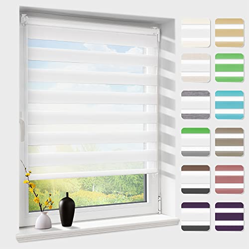 Doppelrollo klemmfix ohne Bohren, Duo Rollos für Fenster & Tür mit Bohren, Version 2024 weiß 50x220cm (BxH), Fensterrollo lichtdurchlässig & verdunkelnd, Klemmrollo Sonnenschutz von Atlaz