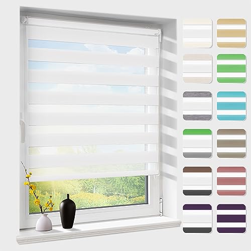 Doppelrollo klemmfix ohne Bohren, Duo Rollos für Fenster & Tür mit Bohren, Version 2024 weiß 50x190 cm (BxH), Fensterrollo lichtdurchlässig & verdunkelnd, Klemmrollo Sonnenschutz von Atlaz