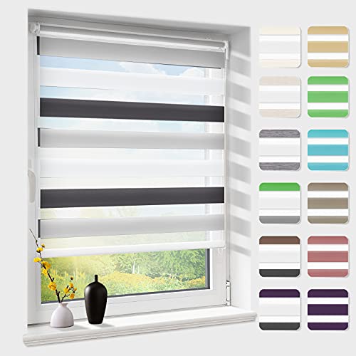 Doppelrollo klemmfix ohne Bohren, Duo Rollos für Fenster & Tür mit Bohren, Weiß Grau Anthrazit 50x130cm (BxH), Fensterrollo lichtdurchlässig & verdunkelnd, Klemmrollo Sonnenschutz & Sichtschutz von Atlaz