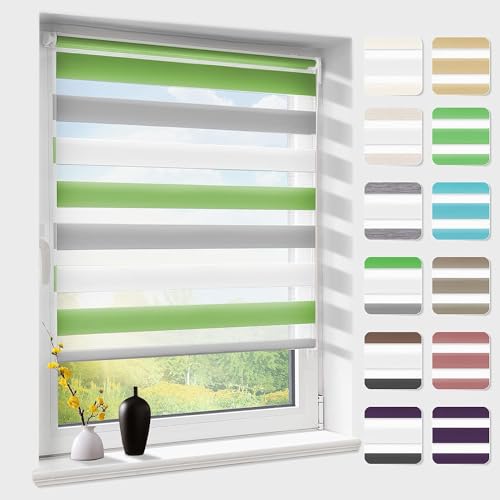 Doppelrollo klemmfix ohne Bohren, Duo Rollos für Fenster & Tür mit Bohren, Weiß Grau Grün 80x130cm (BxH), Fensterrollo lichtdurchlässig & verdunkelnd, Klemmrollo Sonnenschutz & Sichtschutz von Atlaz