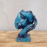 Einzelmaske Skulpturenstatue, 8, 27 "', Blaue Gesichtsmaske, Kreatives Abstraktes Dekor, Wohnkultur, Wohndesign, Maskenstatue, Muttertagsgeschenk von AtolyeDreamArt