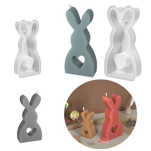 Atsmoce® 2 Stück Kaninchen Silikonformen Ostern, Hasenform für Ostern Hase Backform, Osterhase Gips Silikonform, Silikonformen zur Herstellung von Kerzen/Gips in Kaninchenform von Atsmoce