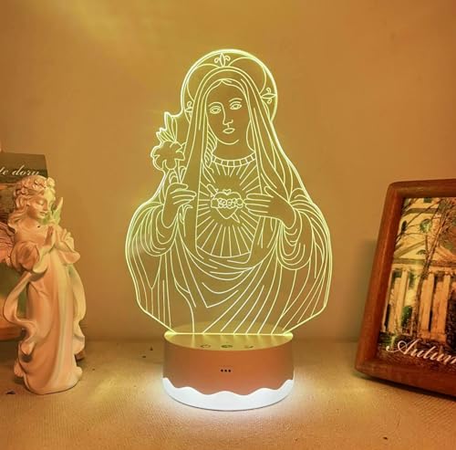 Geschenke der Jungfrau Maria, Attivolife 3D-Nachtlicht Unsere Liebe Frau Illusions-Hologramm-Lampe, 16 Farbwechsel mit Fernbedienung + Timer-LED bestes christliches Geburtstagsgeschenk für Ordensleute von Attivolife