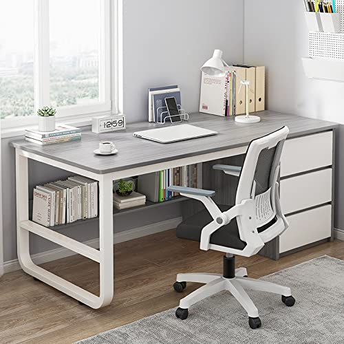 Atwnjkp Computertisch mit Ablageflächen und 3 Schubladen, einfacher und moderner Schreibtisch, Heimbüro, Arbeitsplatz, Schreibtisch (47 Zoll, grau) von Atwnjkp