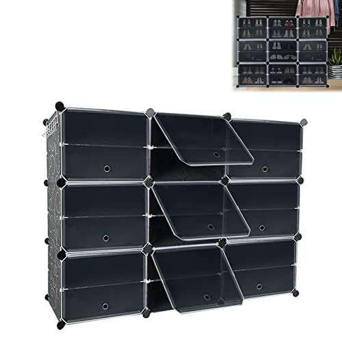 AufuN DIY Schuhregal mit 18 stapelbaren Schuhboxen Schuhschrank mit Magnetverschluss Steckregal, 6 stufiger Kunststoff Schuhregale Organizer für Schrank Flur Schlafzimmer Eingang(122x32x93cm) von AufuN