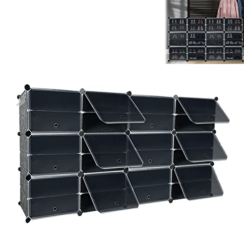 AufuN DIY Schuhregal mit 24 stapelbaren Schuhboxen Schuhschrank mit Magnetverschluss Steckregal, 6 stufiger Kunststoff Schuhregale Organizer für Schrank Flur Schlafzimmer Eingang(163x32x93cm) von AufuN