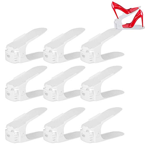 AufuN Einstellbare Schuhregale 30 Stück Schuhstapler/Schuhhalter Set, 3 höhenverstellbar, Platzsparend, rutschfest Kunststoff-Weiß von AufuN