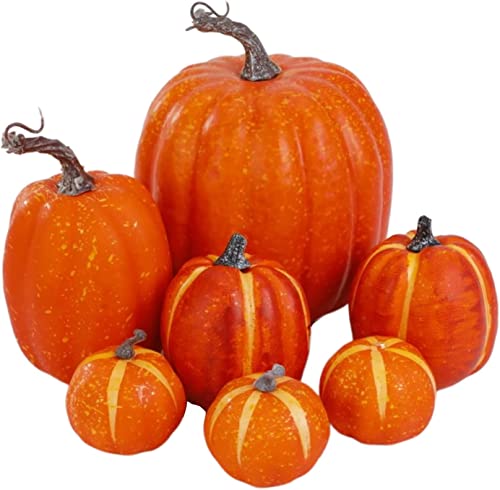 7 Stück künstliche Kürbisse Halloween Dekoration,Halloween Simulierter Schaumstoff Orange Kürbis,Harvest Fall Schaumstoff Kürbisse für Herbst Thanksgiving Halloween Home Party Supplies (Orange 02) von Aunaeyw