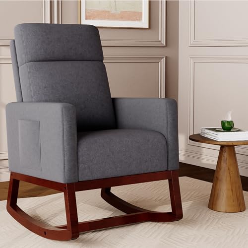 Aunekiv Schaukelstuhl Stillsessel Schaukelsessel, Gepolsterter Stillstuhl mit Holzbeinen & Seitentaschen, Hochlehner Stillen Sessel für Wohnzimmer, Schlafzimmer, Babyzimmer Aunekiv Schaukelstuhl Stillsessel Schaukelsessel, Gepolsterter Stillstuhl mit Holzbeinen & Seitentaschen, Hochlehner Stillen Sessel für Wohnzimmer, Schlafzimmer, Babyzimmer von Aunekiv