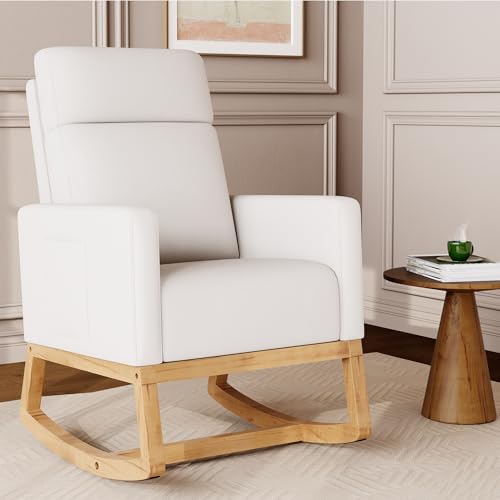 Aunekiv Schaukelstuhl Stillsessel Schaukelsessel, Gepolsterter Stillstuhl mit Holzbeinen & Seitentaschen, Hochlehner Stillen Sessel für Wohnzimmer, Schlafzimmer, Babyzimmer Aunekiv Schaukelstuhl Stillsessel Schaukelsessel, Gepolsterter Stillstuhl mit Holzbeinen & Seitentaschen, Hochlehner Stillen Sessel für Wohnzimmer, Schlafzimmer, Babyzimmer von Aunekiv