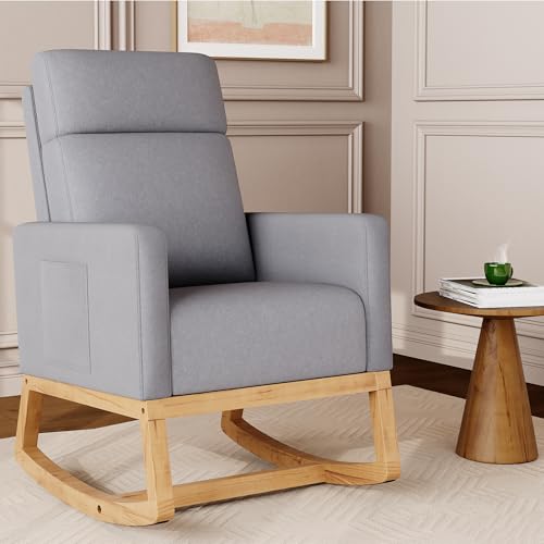 Aunekiv Schaukelstuhl Stillsessel Schaukelsessel, Gepolsterter Stillstuhl mit Holzbeinen & Seitentaschen, Hochlehner Stillen Sessel für Wohnzimmer, Schlafzimmer, Babyzimmer Aunekiv Schaukelstuhl Stillsessel Schaukelsessel, Gepolsterter Stillstuhl mit Holzbeinen & Seitentaschen, Hochlehner Stillen Sessel für Wohnzimmer, Schlafzimmer, Babyzimmer von Aunekiv
