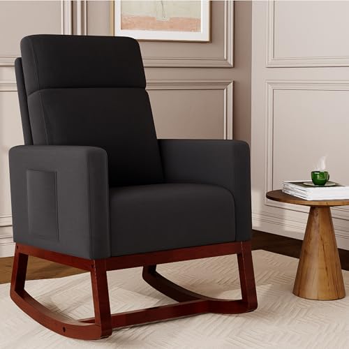 Aunekiv Schaukelstuhl Stillsessel Schaukelsessel, Gepolsterter Stillstuhl mit Holzbeinen & Seitentaschen, Hochlehner Stillen Sessel für Wohnzimmer, Schlafzimmer, Babyzimmer Aunekiv Schaukelstuhl Stillsessel Schaukelsessel, Gepolsterter Stillstuhl mit Holzbeinen & Seitentaschen, Hochlehner Stillen Sessel für Wohnzimmer, Schlafzimmer, Babyzimmer von Aunekiv