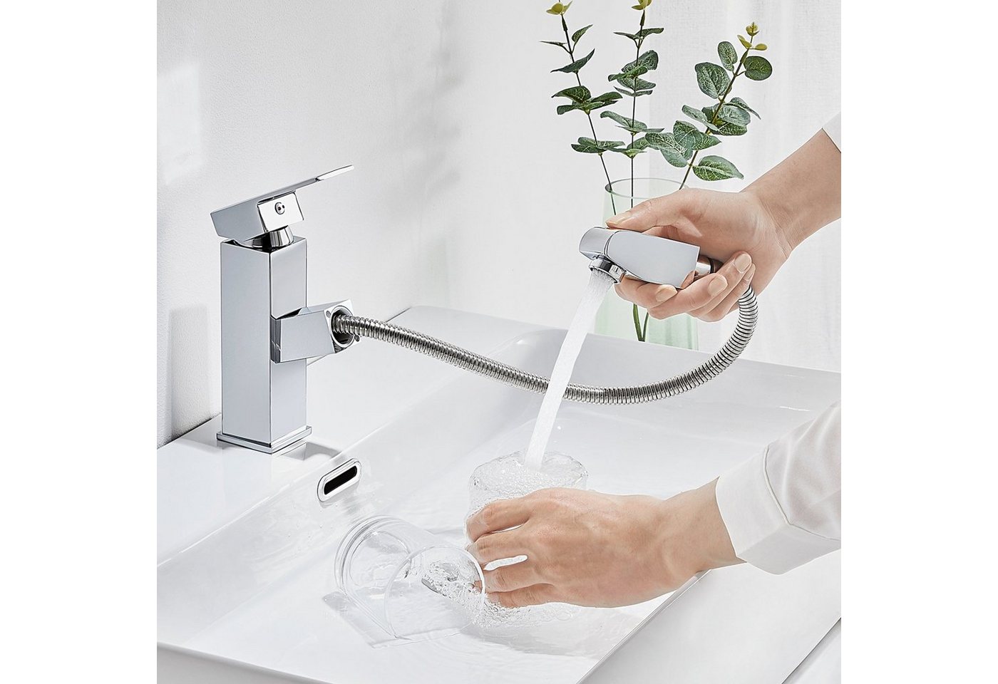 AuraLum pro Waschtischarmatur Waschbecken Wasserhahn mit Ausziehbar Brause Mischbatterie Badarmatur von AuraLum pro