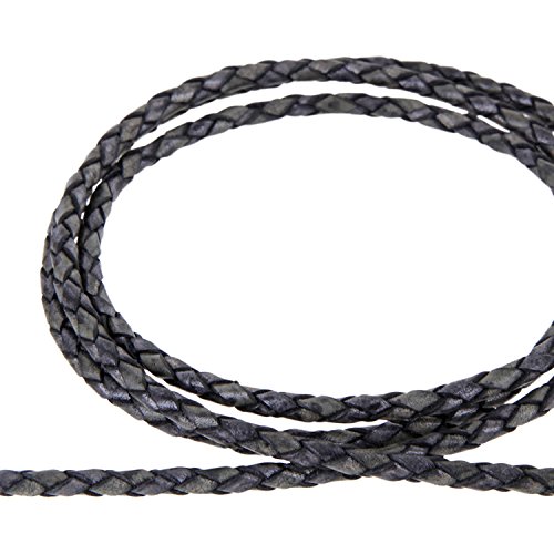AURORIS - Lederband geflochten - Durchmesser/Farbe/Länge wählbar - Variante: Ø 4mm / antik-schwarzgrau / 1m von Auroris