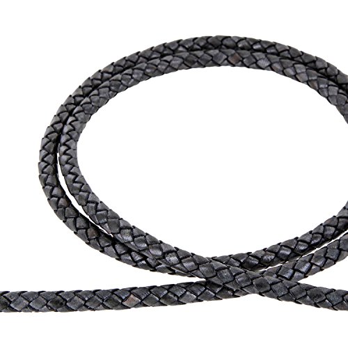 AURORIS - Lederband geflochten - Durchmesser/Farbe/Länge wählbar - Variante: Ø 5mm / antik-schwarzgrau / 1m von Auroris