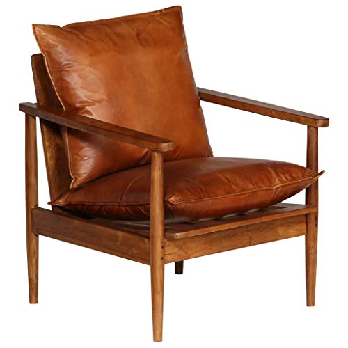 Ausla TV-Sessel aus Leder, Sessel aus Leder für das Wohnzimmer, brauner Sessel aus echtem Leder und Akazienholz, 66 x 69 x 74 cm von Ausla