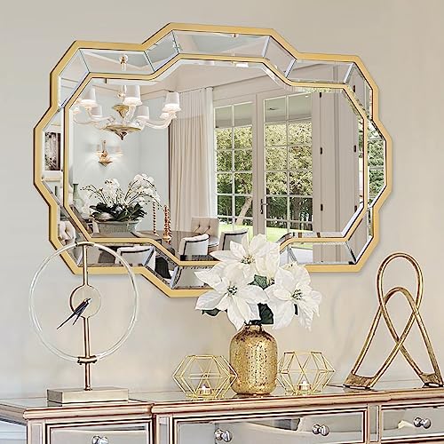 Autdot Goldener Spiegel für Wanddekoration, großer Wohnzimmerspiegel mit abgeschrägtem Glas, moderner dekorativer Spiegel für Badezimmer, Eingangsbereich, Esszimmer, 91,4 x 61 cm von Autdot