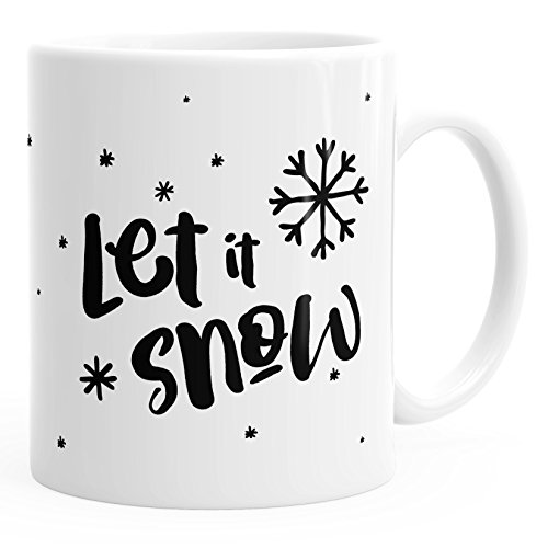 Autiga Kaffee-Tasse Let it snow Winter Weihnachten Spruch Schnee Eiskirstalle Schneeflocken weiß unisize von Autiga