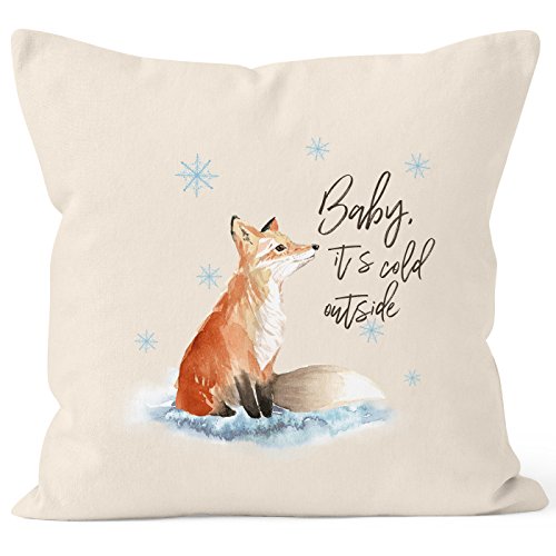 Autiga Kissenbezug Baby it`s Cold Outside Fuchs Winter Kissen-Hülle Weihnachten Schnee Fox Natur 40cm x 40cm von Autiga