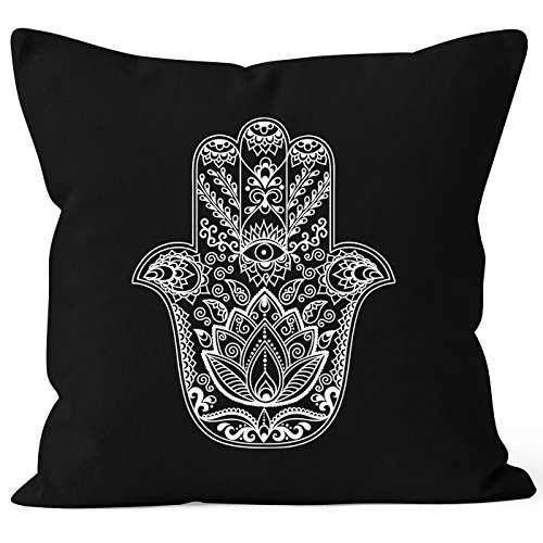 Autiga Kissenbezug Hamsa Hand der Fatima Glücksbringer Symbol Kissen-Hülle 40x40 Baumwolle schwarz 40cm x 40cm von Autiga