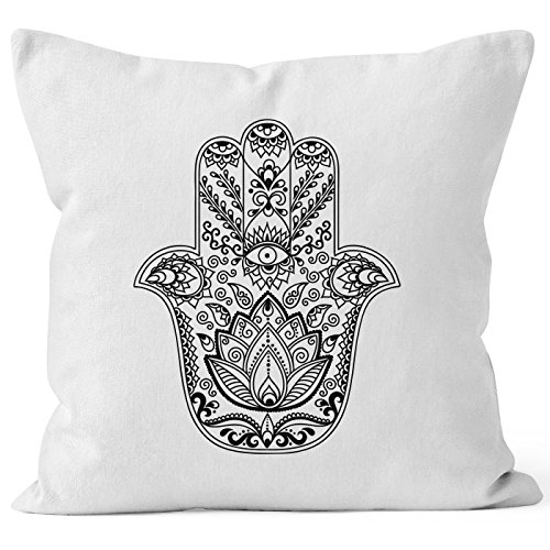 Autiga Kissenbezug Hamsa Hand der Fatima Glücksbringer Symbol Kissen-Hülle 40x40 Baumwolle weiß 40cm x 40cm von Autiga