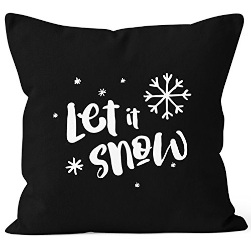 Autiga Kissenbezug Let it Snow Winter Weihnachten Spruch Schnee Eiskirstalle Schneeflocken Kissen-Hülle Deko-Kissen Baumwolle schwarz 40cm x 40cm von Autiga