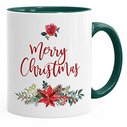 Autiga Tasse Weihnachten Merry Christmas Blumen Weihnachtsstern Christstern Teetasse Kaffee-Tasse grün unisize von Autiga