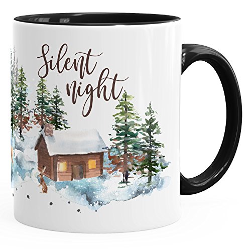 Autiga Tasse Weihnachten Winter Schnee Silent Night Christmas Weihnachts-Tase Kaffeetasse Teetasse Keramiktasse schwarz unisize von Autiga