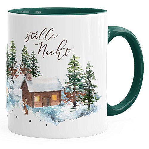 Autiga Weihnachts-Tase Stille Nacht Weihnachten Winter Schnee Silent Night Christmas Kaffeetasse Teetasse Keramiktasse grün unisize von Autiga