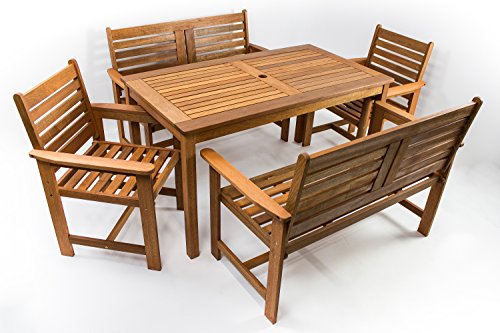 Avanti Trendstore - Furni - Gartenset 5-teilig aus Hartholz Teak, 1 Tisch (Maße: BHT 135x73,5x75 cm), 2 Stühle (Maße: BHT 61x88x62 cm), 2 Bänke (Maße: BHT 120x88x62 cm) von Avanti Trendstore