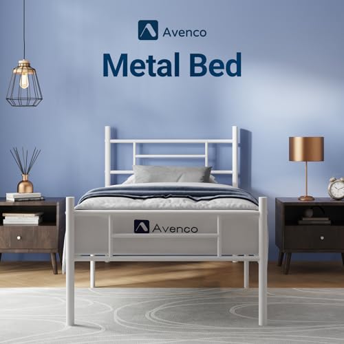 Avenco Bettgestell Metallbett 90 x 190 cm Bettgestelle Bett mit Metall Lattenrost 57cm Leichte Montage Stauraum unter dem Bett Weiß von Avenco