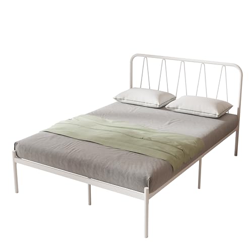 Avenco Bettgestell Metallbett 90 x 190 cm Bettgestelle Bett mit Metall Lattenrost 81cm Leichte Montage Stauraum unter dem Bett Weiß von Avenco