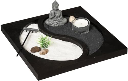 Avilia Zen-Garten mit Yin Yang, Buddha und Kerze - Zen-Atmosphäre - 23,5 x 23,5 cm, schwarz von Avilia