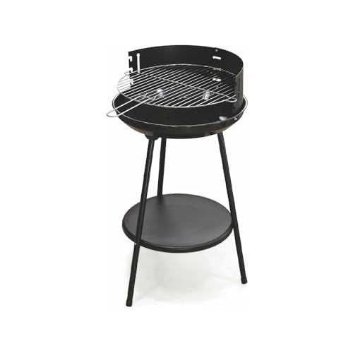 Runder Grill mit klappbaren Griffen und abnehmbarem Grillrost, ideal für Fleisch, Gemüse und Fisch, ideal zum Grillen im Freien, aus Edelstahl, 44 x 44 x 76 cm, Schwarz von Avilia