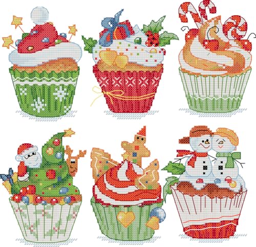 Awesocrafts Kreuzstich Stickpackungen Vorgedruckt Weihnachten Cupcakes Bilder Vorlagen Sticken Set Vorgedruckt 11CT 3 Stränge von Awesocrafts