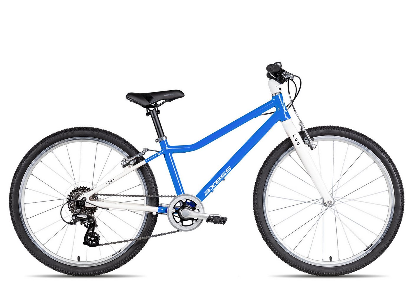 Axess Kinderfahrrad LUU. 24, 8 Gang Shimano Altus RD-M310-L Schaltwerk, Kettenschaltung, leichtes Kinderrad 24 Zoll Junge Mädchen blau von Axess