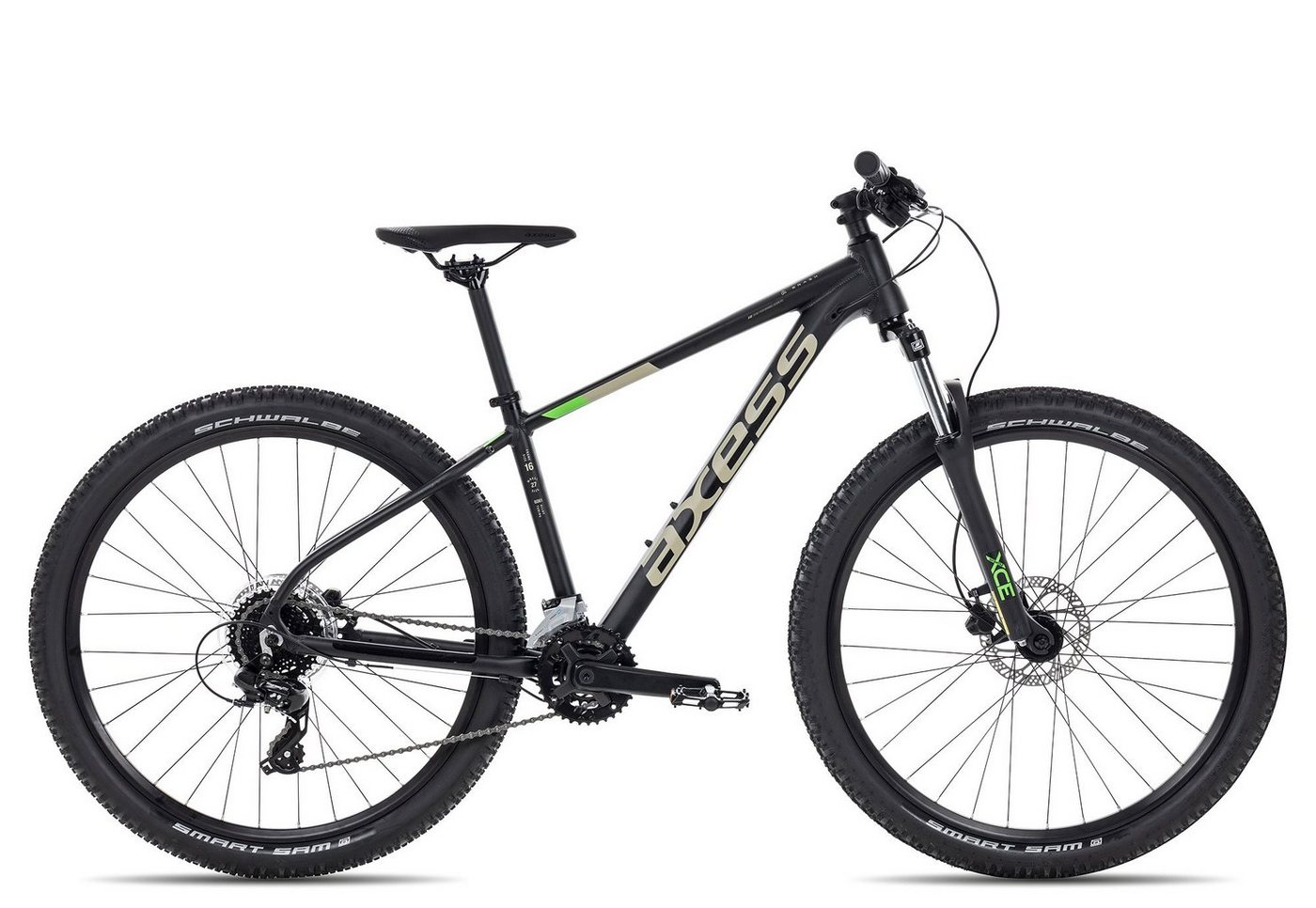 Axess Mountainbike BRASH, 16 Gang Shimano RD-TX800- 8 Schaltwerk, Kettenschaltung, MTB-Hardtail Herrenfahrrad 27,5 Zoll schwarz/grau von Axess