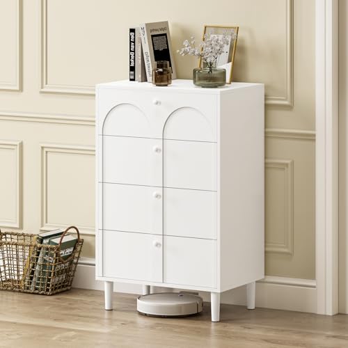 AxisFurn Kommode, Sideboard mit 4 Schubladen, hoher Holzschrank mit glatten Griffen, moderner geschwungener Design-Seitenschrank für Wohnzimmer, Schlafzimmer, Flur AxisFurn Kommode, Sideboard mit 4 Schubladen, hoher Holzschrank mit glatten Griffen, moderner geschwungener Design-Seitenschrank für Wohnzimmer, Schlafzimmer, Flur von AxisFurn