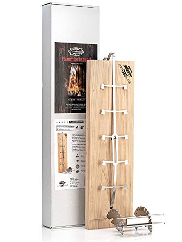 Axtschlag Premium Flammlachsbrett Kirschholz extrastark, 10-Fach verstellbare Halterung aus Edelstahl für Feuerschale, Feuertonne, Feuerkorb, Smoker, Grill, Gastronomie von Axtschlag