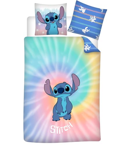 Bettwäsche Disney Stitch für Einzelbett, wendbar, 140 x 200 cm + Kissenbezug 65 x 65 cm, Polycotton von Aymax