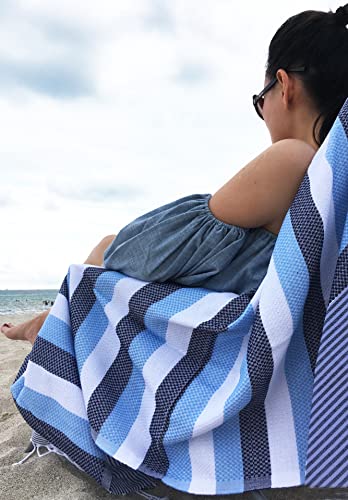 Aysesa Lux Strandtuch, Übergröße, 38 x 68 cm, saugfähig, Baumwolle, mit versteckter Reißverschlusstasche, 100% natürliche, türkische Baumwolle, Sonnenliege, Überwurf für Damen und Herren (Aqua Blue) von Aysesa