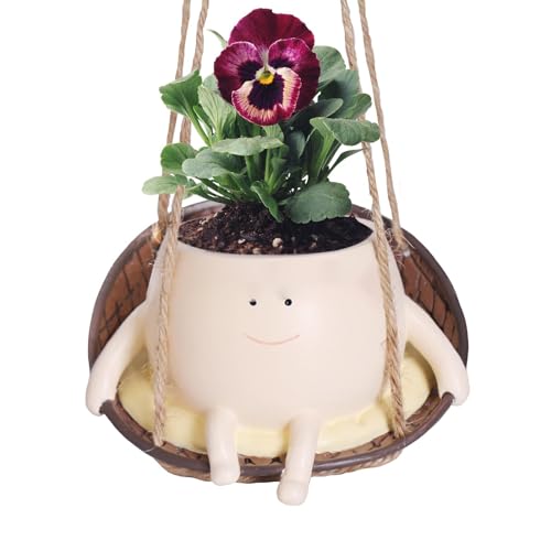 Aznever Hängende Blumentöpfe Mit Swing Face, Swinging Plant Pots - Übertopf Mit Hängendem Kopf Swing Face Übertopf, Niedlicher Blumentopf Mit Lächeln-Gesicht Und Schaukel Für Haus Und Garten von Aznever