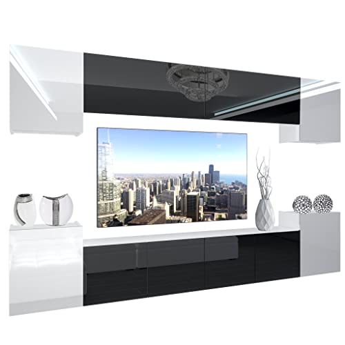BELINI Wohnwand Vollausstattung Wohnzimmer-Set Moderne Schrankwand mit LED-Beleuchtung Anbauwand TV-Schrank Weiß/Schwarz/Glänzend BELINI Wohnwand Vollausstattung Wohnzimmer-Set Moderne Schrankwand mit LED-Beleuchtung Anbauwand TV-Schrank Weiß/Schwarz/Glänzend von B BELINI GROUP