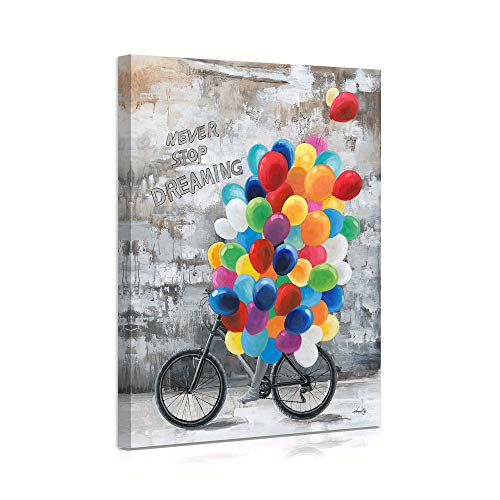Ballon-Mädchen-Leinwand-Kunst: Never Stop Dreaming, inspirierende Wandkunst für Teenager-Mädchen, gerahmt, fertig zum Aufhängen, 30x40 cm, mit bunten Luftballons, Bild für Schlafzimmerdekoration von B BLINGBLING