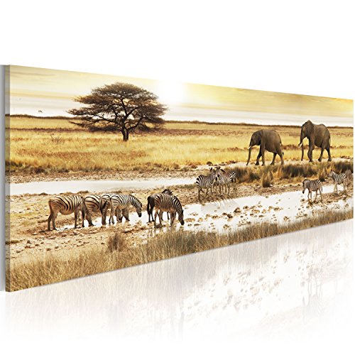 murando Akustikbild Afrika Bilder Akustikschaum Hochleistungsschallabsorber Schallschutz Leinwand 1 tlg Wandbild Raumakustik Schalldämmung Savanne Tiere Natur Zebra Elefant von B&D XXL