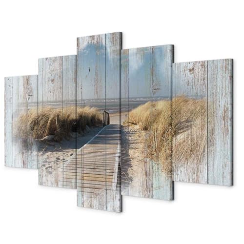 murando Akustikbild Strand Meer Bilder Akustikschaum Hochleistungsschallabsorber Schallschutz Leinwand 5 tlg Wandbild Raumakustik Schalldämmung Holzoptik Landschaft Natur von B&D XXL