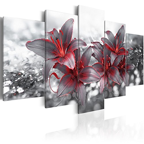 murando - Bilder Abstrakt 150x75 cm Vlies Leinwandbild 5 tlg Kunstdruck modern Wandbilder XXL Wanddekoration Design Wand Bild - Blumen Lilien bokeh grau rot b-A-0300-b-n von B&D XXL