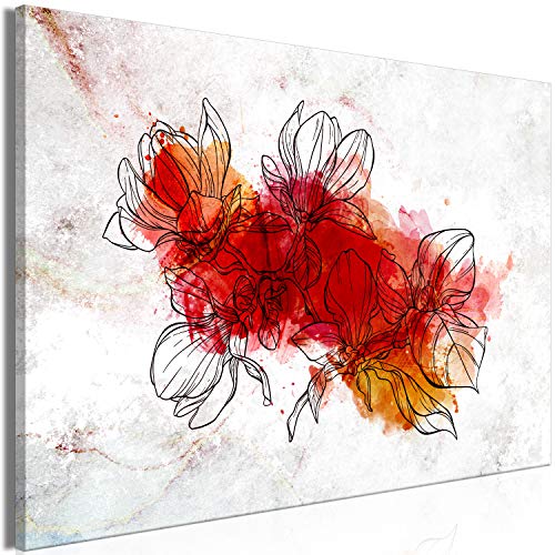 murando - Bilder Abstrakt 90x60 cm Vlies Leinwandbild 1 tlg Kunstdruck modern Wandbilder XXL Wanddekoration Design Wand Bild - Blumen Lilien Skizze Textur rot beige b-C-0747-b-a von B&D XXL