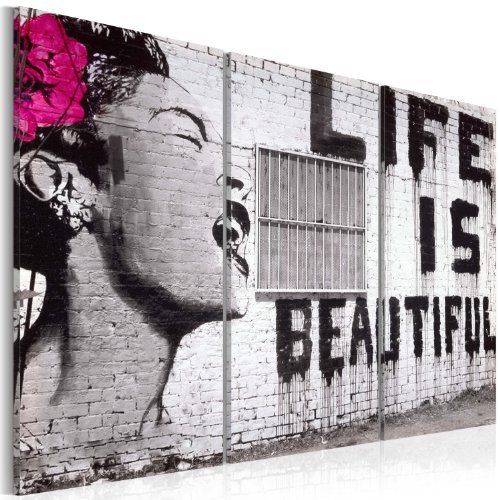 murando - Bilder Banksy 90x60 cm Vlies Leinwandbild 3 Teilig Kunstdruck modern Wandbilder XXL Wanddekoration Design Wand Bild - Graffiti Life Leben Frau 030115-3 von B&D XXL