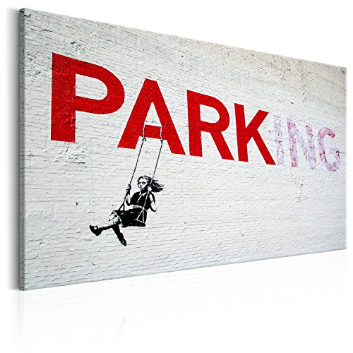 murando - Bilder Banksy Parking Girl Swing 60x40 cm Vlies Leinwandbild 1 tlg Kunstdruck modern Wandbilder XXL Wanddekoration Design Wand Bild - Mädchen auf Schaukel Mural Graffiti von B&D XXL